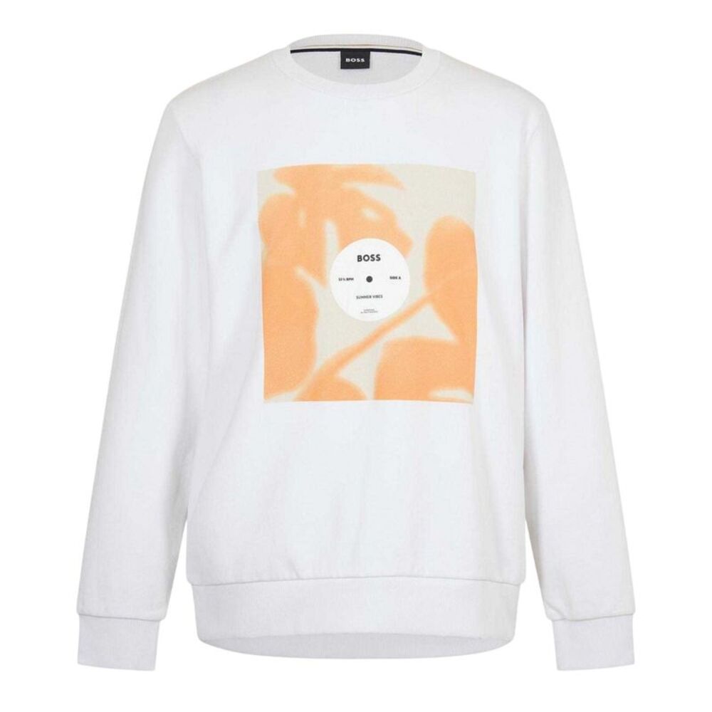 Boss Mens Soleri 88 Ribbed Crew Neck Sweatshirt / White
